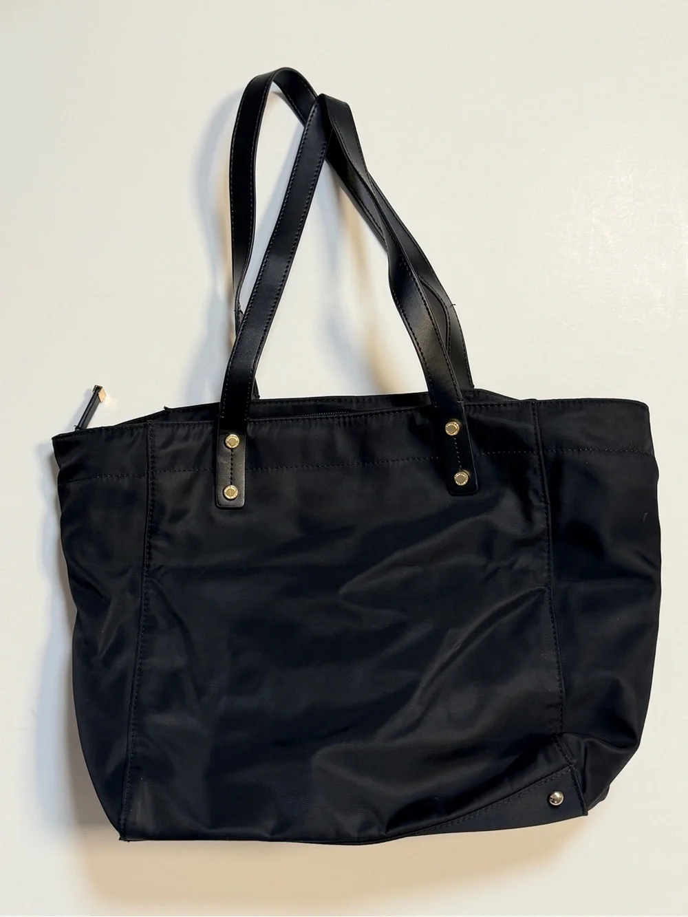 Calvin Klein Nylon Tote with zipper closure, black, faux leather detail 16x11